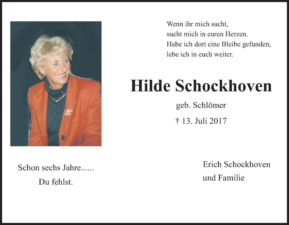  Traueranzeige für Hilde Schockhoven vom 18.07.2023 aus Kölner Stadt-Anzeiger / Kölnische Rundschau / Express