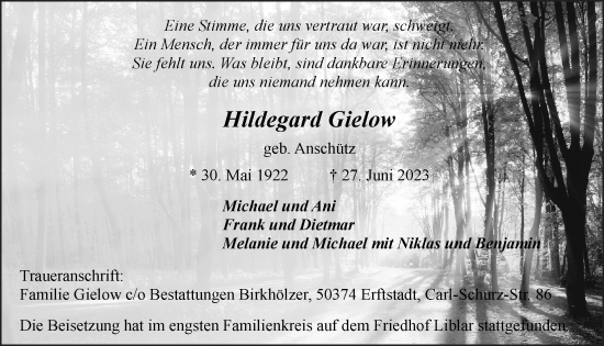 Anzeige von Hildegard Gielow von  Werbepost 