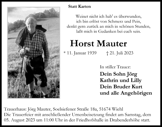 Anzeige von Horst Mauter von  Anzeigen Echo 