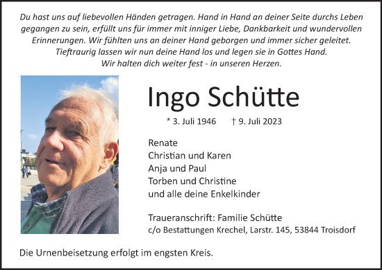 Anzeige von Ingo Schütte von Kölner Stadt-Anzeiger / Kölnische Rundschau / Express