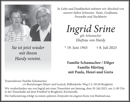 Anzeige von Ingrid Srine von  Werbepost 