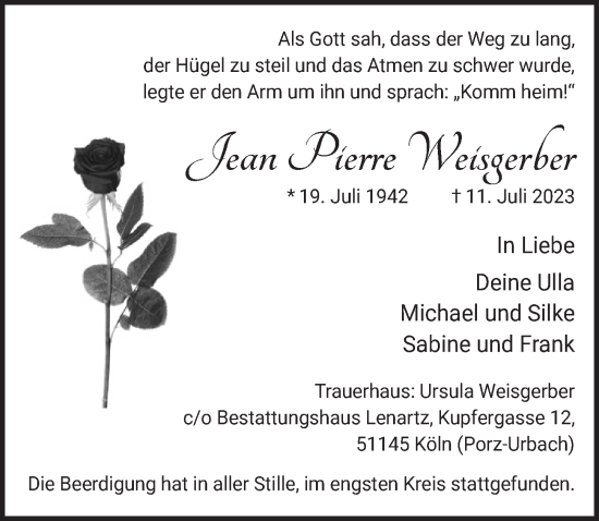 Anzeige von Jean Pierre Weisgerber von  EXPRESS - Die Woche 