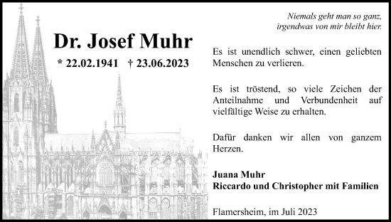 Anzeige von Josef Muhr von Kölner Stadt-Anzeiger / Kölnische Rundschau / Express