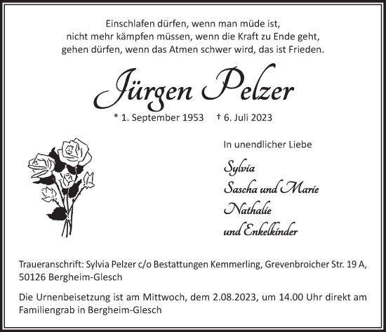 Anzeige von Jürgen Pelzer von  Werbepost 