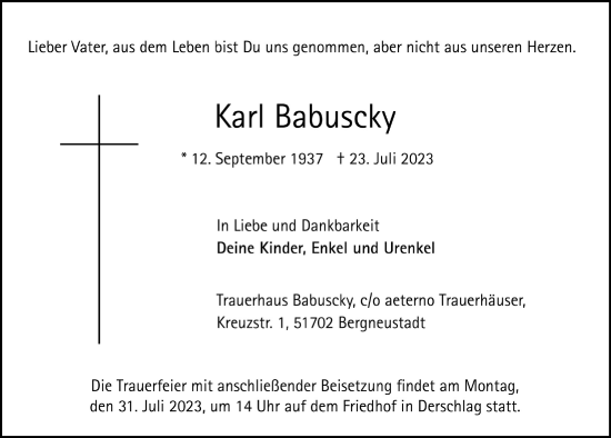 Anzeige von Karl Babuscky von  Anzeigen Echo 