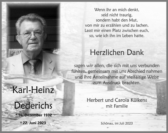 Anzeige von Karl-Heinz Dederichs von  Blickpunkt Euskirchen 