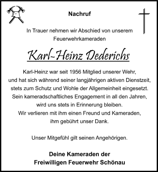 Anzeige von Karl-Heinz Dederichs von  Blickpunkt Euskirchen 