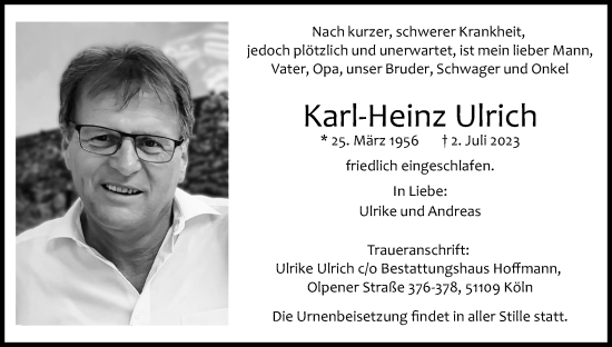 Anzeige von Karl-Heinz Ulrich von Kölner Stadt-Anzeiger / Kölnische Rundschau / Express