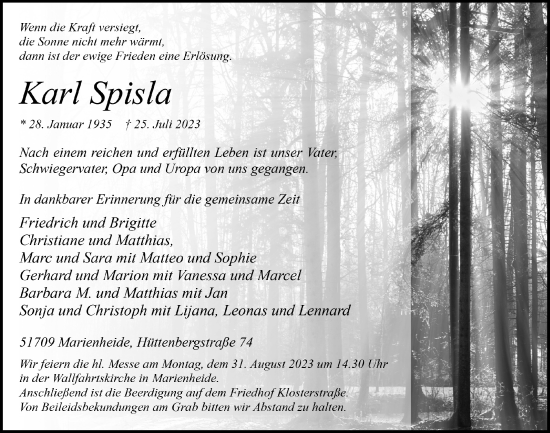 Anzeige von Karla Spisla von  Anzeigen Echo 
