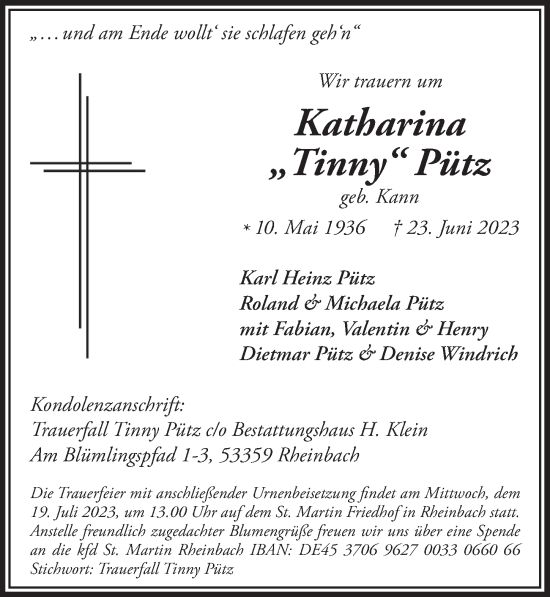 Anzeige von Katharina Pütz von  Schaufenster/Blickpunkt 