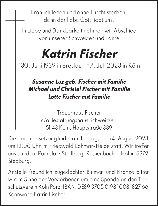 Anzeige von Katrin Fischer von  EXPRESS - Die Woche 