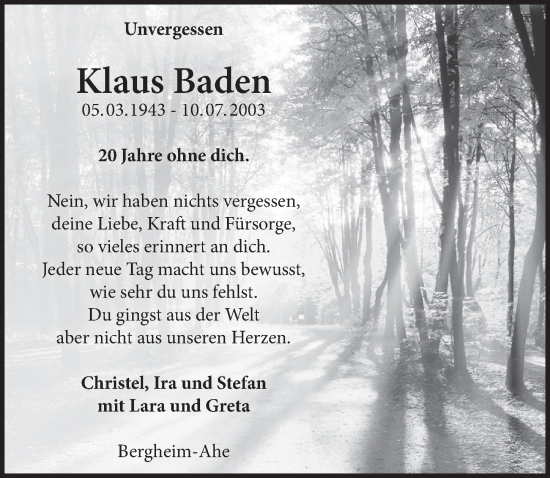 Anzeige von Klaus Baden von  Werbepost 