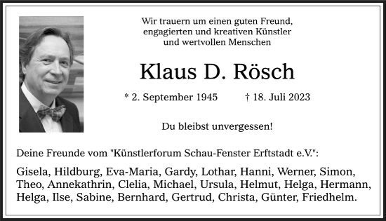 Anzeige von Klaus D. Rösch von  Werbepost 