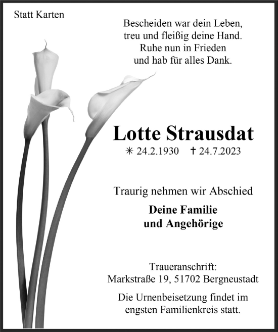 Anzeige von Lotte Strausdat von  Anzeigen Echo 