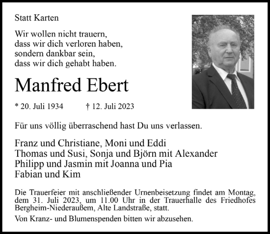 Anzeige von Manfred Ebert von  Werbepost 