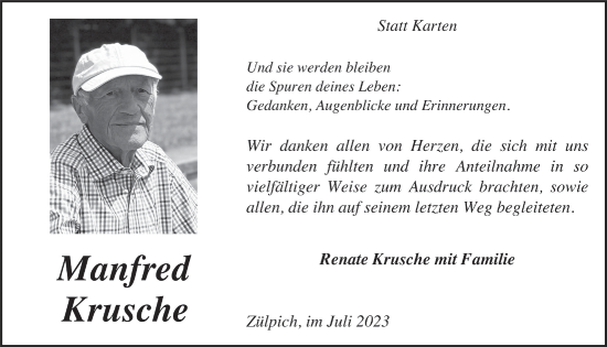 Anzeige von Manfred Krusche von  Blickpunkt Euskirchen 