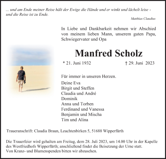 Anzeige von Manfred Scholz von Kölner Stadt-Anzeiger / Kölnische Rundschau / Express