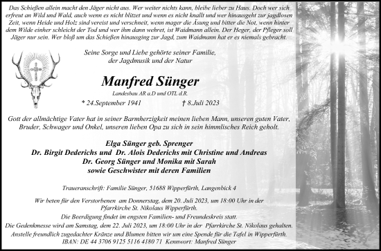 Anzeige von Manfred Sünger von Kölner Stadt-Anzeiger / Kölnische Rundschau / Express