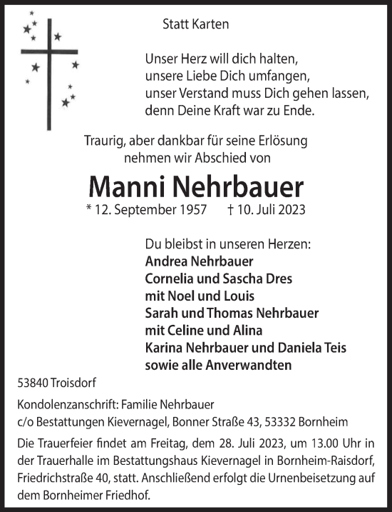 Anzeige von Manni Nehrbauer von  Schaufenster/Blickpunkt 