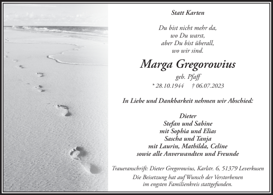 Anzeige von Marga Gregorowius von  Lokale Informationen 
