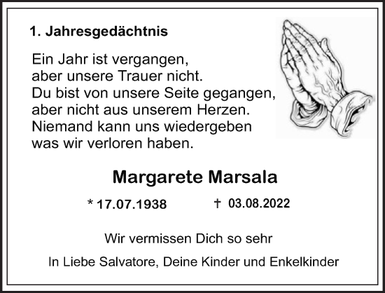 Anzeige von Margarete Marsala von  EXPRESS - Die Woche 