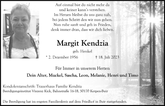 Anzeige von Margit Kendzia von  Werbepost 