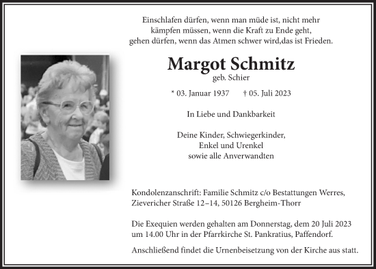 Anzeige von Margot Schmitz von  Werbepost 