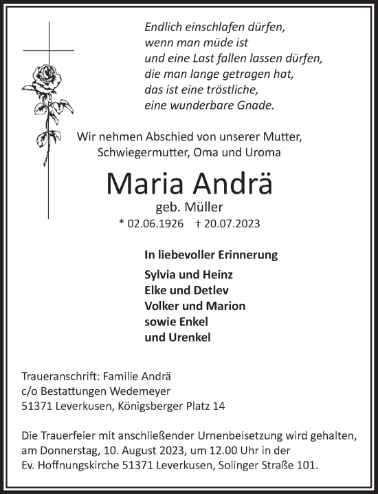 Anzeige von Maria Andrä von  Lokale Informationen 