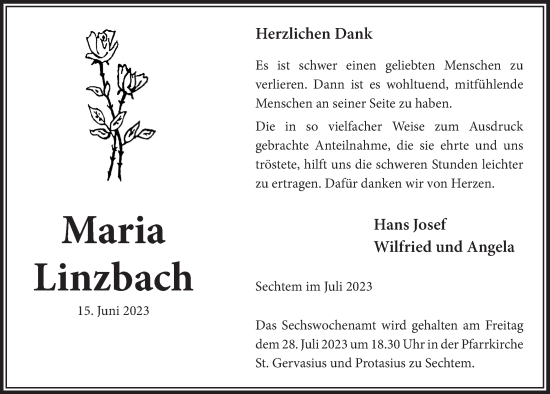 Anzeige von Maria Linzbach von  Schlossbote/Werbekurier 