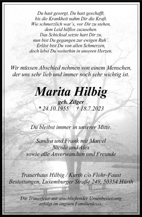 Anzeige von Marita Hilbig von  Schlossbote/Werbekurier 