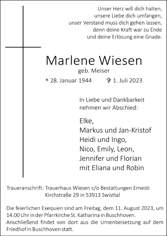 Anzeige von Marlene Wiesen von  Blickpunkt Euskirchen 
