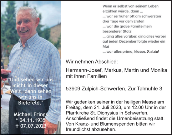Anzeige von Michael Frings von  Blickpunkt Euskirchen 