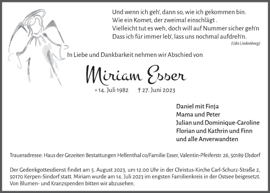 Anzeige von Miriam Esser von  Werbepost 