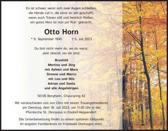 Anzeige von Otto Horn von Kölner Stadt-Anzeiger / Kölnische Rundschau / Express