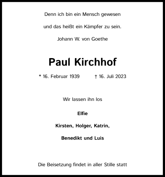 Anzeige von Paul Kirchhof von Kölner Stadt-Anzeiger / Kölnische Rundschau / Express