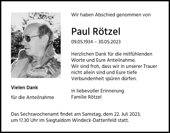 Anzeige von Paul Rötzel von Kölner Stadt-Anzeiger / Kölnische Rundschau / Express