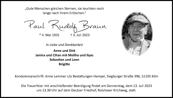 Anzeige von Paul Rudolf Braun von Kölner Stadt-Anzeiger / Kölnische Rundschau / Express