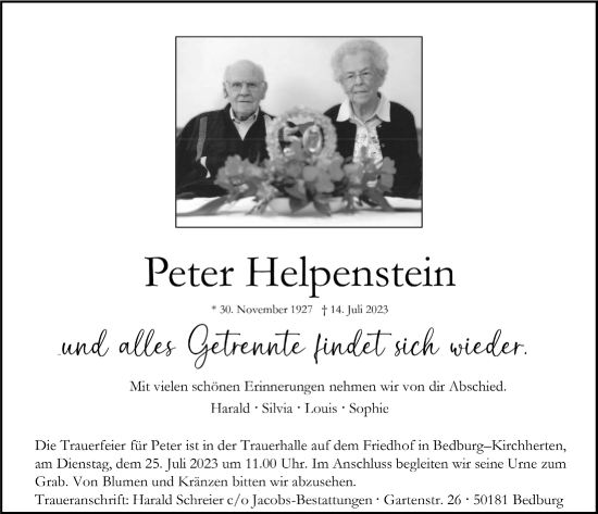 Anzeige von Peter Helpenstein von  Werbepost 