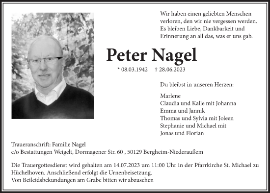 Anzeige von Peter Nagel von  Werbepost 