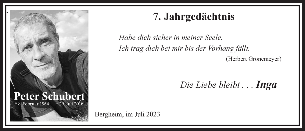  Traueranzeige für Peter Schubert vom 18.07.2023 aus  Werbepost 