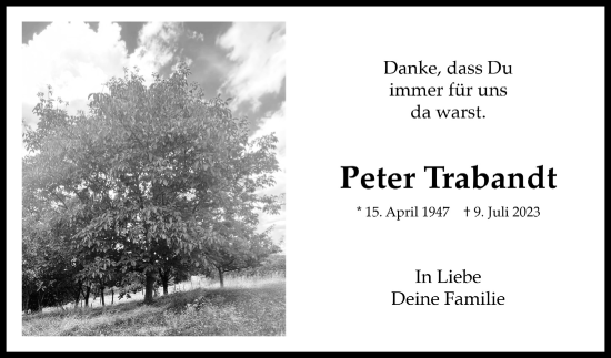 Anzeige von Peter Trabandt von  Schaufenster/Blickpunkt 