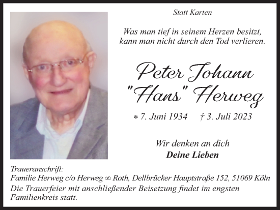 Anzeige von Peter Johann Herweg von Kölner Stadt-Anzeiger / Kölnische Rundschau / Express