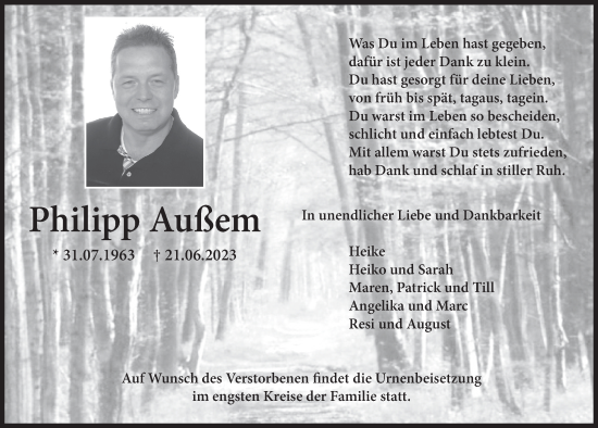 Anzeige von Philipp Außem von  Werbepost 