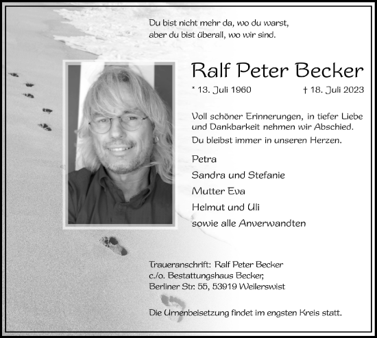 Anzeige von Ralf Peter Becker von  Blickpunkt Euskirchen 