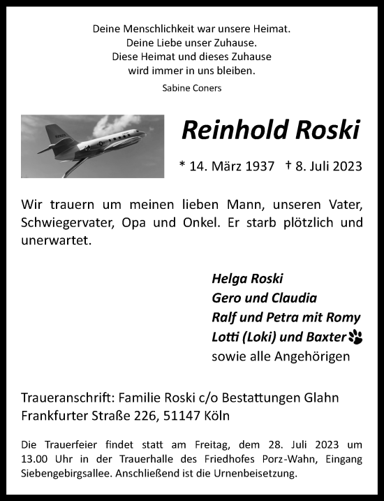 Anzeige von Reinhold Roski von  EXPRESS - Die Woche 