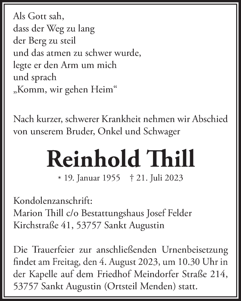  Traueranzeige für Reinhold Thill vom 28.07.2023 aus  Extra Blatt 