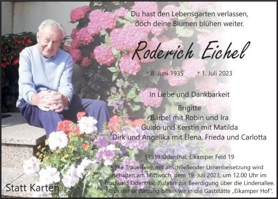 Anzeige von Roderich Eichel von  Bergisches Handelsblatt 