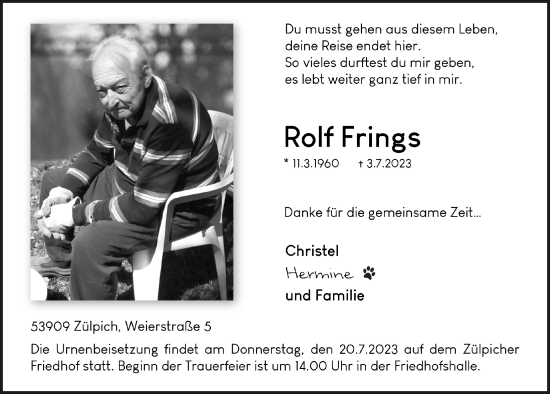 Anzeige von Rolf Frings von  Blickpunkt Euskirchen 
