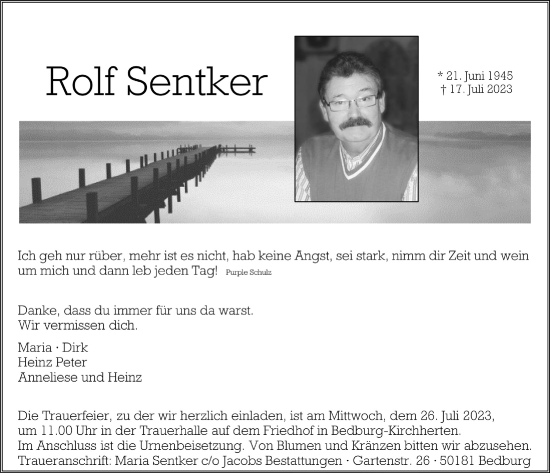Anzeige von Rolf Sentker von  Werbepost 