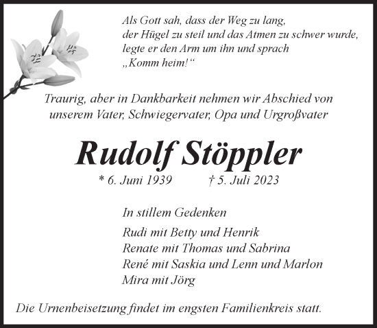 Anzeige von Rudolf Stöppler von  Lokale Informationen 